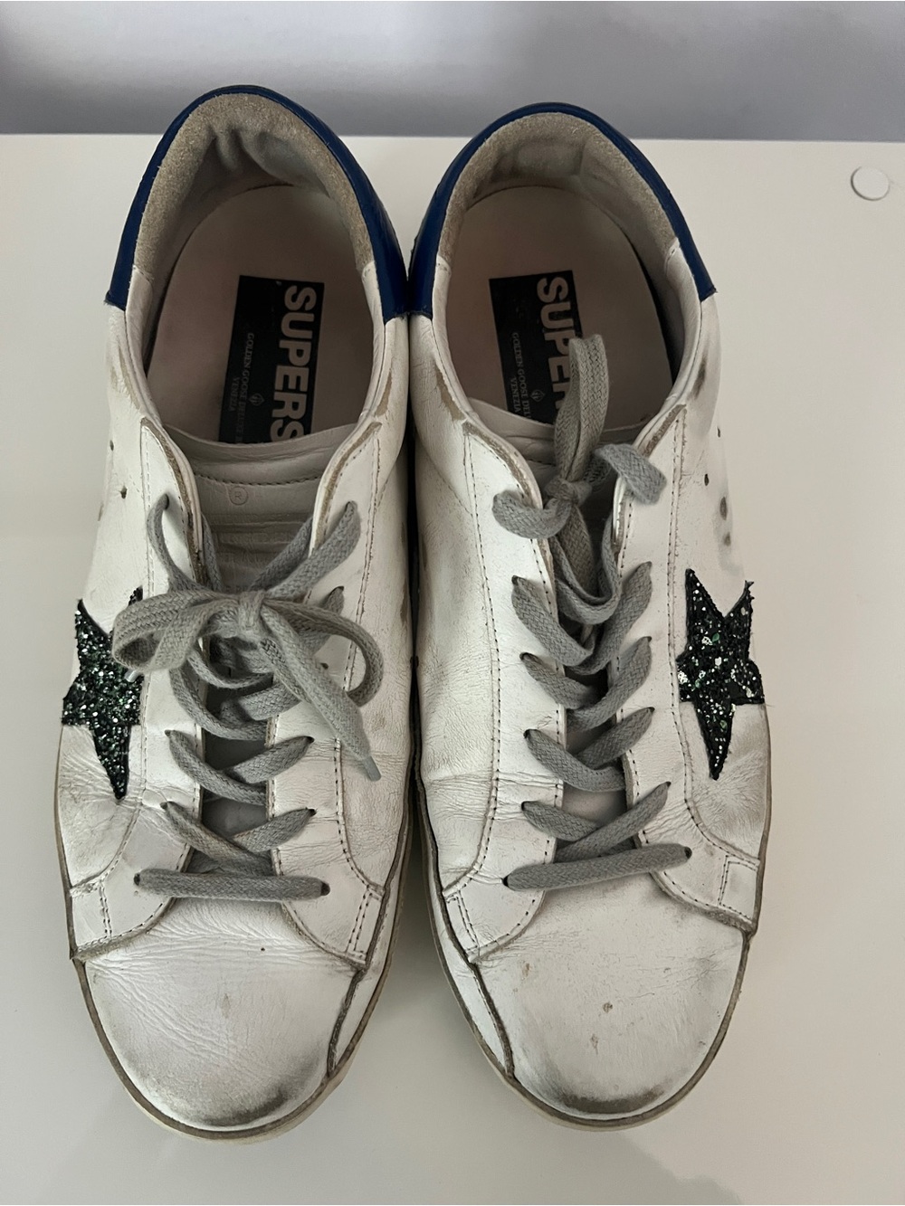 Golden Goose Leather Sneakers with Green-Black Glitter Star size 42